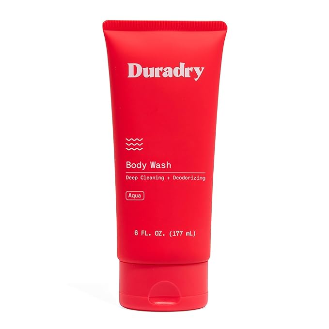 Duradry Deodorizing Body Wash for Women and Men - Odor control, Deep Cleansing, Nourishes, and Moisturizes Skin, Made with Natural Ingredients - Aqua Fragrance, 6 Fl Oz