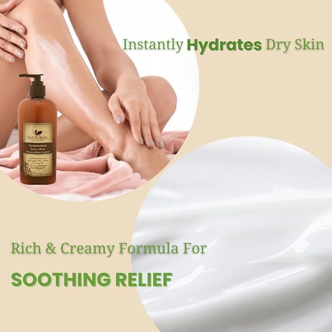 Moisturizing & Firming Lemongrass Body Lotion & Hand Cream - Natural Moisturizer for Dry Skin, Itchy or Crepey Skin - Eczema Treatment - Olive Oil, Coconut Oil & Avocado Oil - 8oz