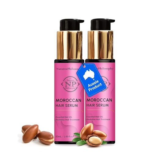 NP NATURES PHILOSOPHY Moroccan Oil Hair Products, Organic Moroccan Argan Oil Hair Serum, Anti-Frizz, Hydrating & Repairing Oil for Damaged Hair, Split Ends, Natural Shine for All Hair Types - 2 Pack