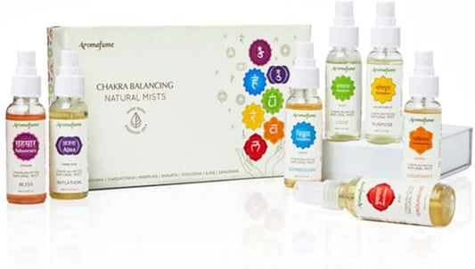 Aromafume 7 Chakra Natural Mist Gift Set 7x 50ml/1.7 fl oz | Aromatherapy Sprays for Meditation, Chakra Balance | Yoga & Reiki Gifts | Essential Oil Spray Set for Solar Plexus, Root Chakra & more