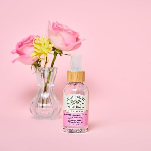 Humphreys Witch Hazel Hydrating Toner Mist Spray | Balancing & Hydrating Facial Toner | Alcohol-Free | Wild Harvested Witch Hazel | Soothing Rose Water | 3.3 Fl Oz Travel Size | Vegan & Cruelty-Free