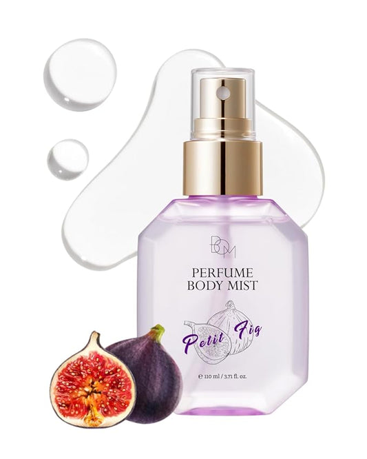 BOM Petit Fig Perfume Body Mist 3.71 Fl Oz, Fig Scented Fine Mist with Hyaluronic Acid, Niacinamide & Vitamin C, Hydrating, Lightweight Spray with Long-Lasting Fragrance, Korean Skincare