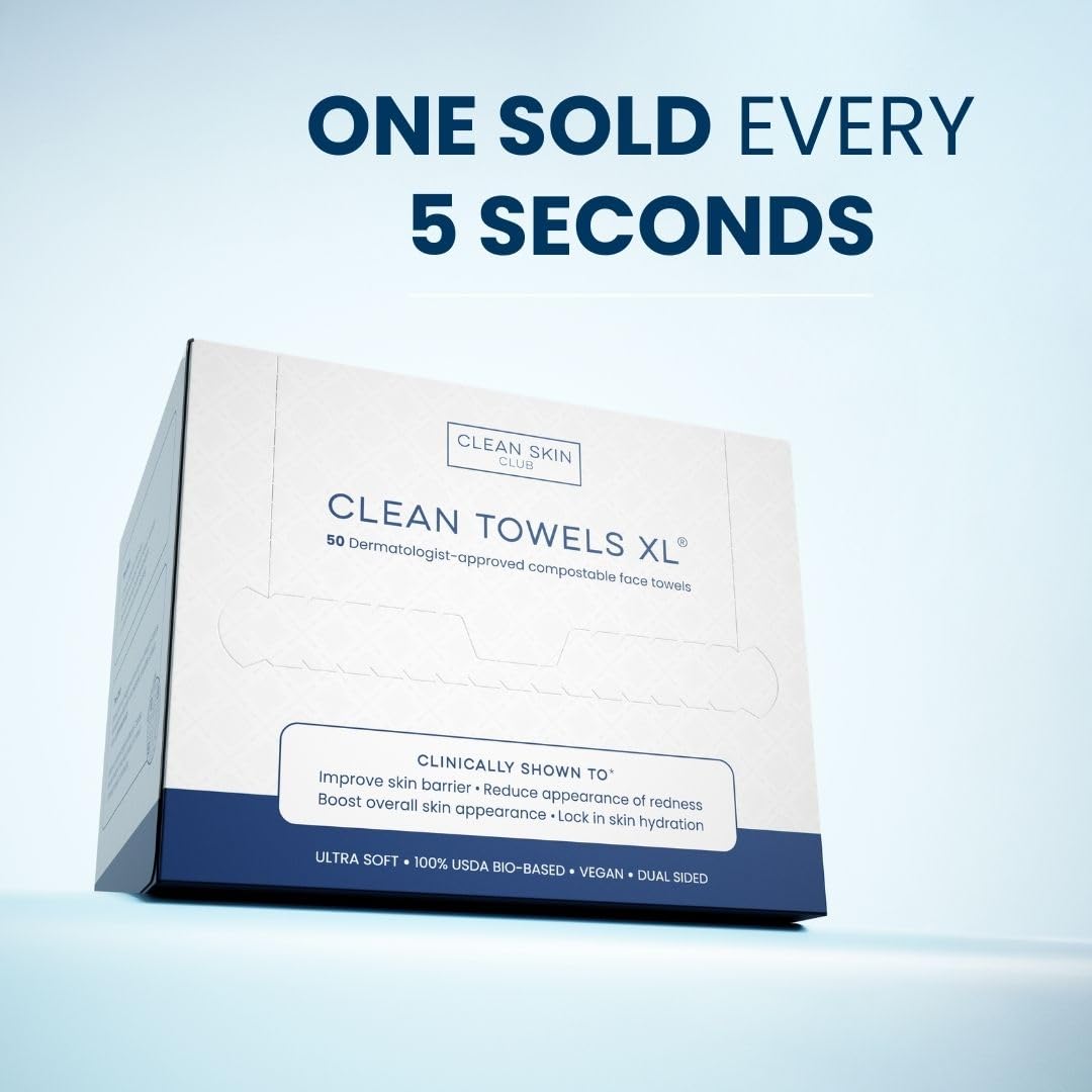 Clean Towels XL™, 100% USDA Biobased Face Towel, Disposable Face Towelette, Eczema Association Accepted, Makeup Remover Dry Wipes, Ultra Soft, 50 Ct, 1 Pack