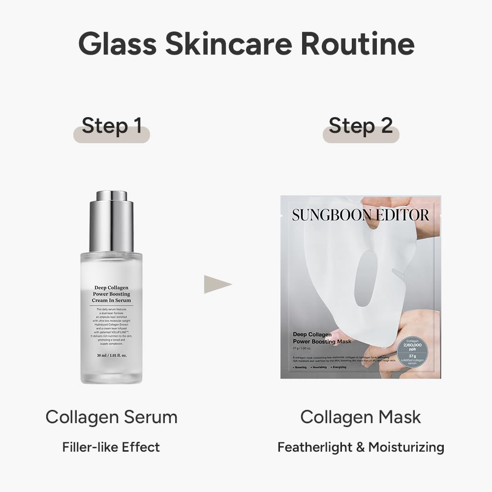 Deep Collagen Boost Set – Korean Collagen Face Mask & Anti-Aging Serum with Volufiline – Real Collagen 2,160,000PPB for Firming, Plumping, Glass Skin Glow ✨ (4 Sheet Masks + 1.01 Fl Oz Serum)