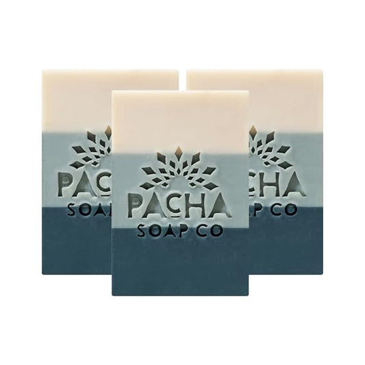 Pacha Soap Co. Bar Soap, Sea Salt & Moss, 4 oz, 3-Pack (12 oz Total) - Premium, Hydrating, Moisturizing, Face Wash, Hand Cleanser, Body Wash, Handcrafted in the USA