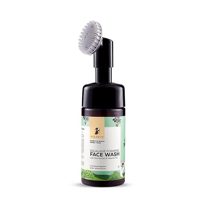 Pilgrim Squalane Foaming Face Wash | Deep Cleansing & Hydrating | Removes Dirt, Oil & Impurities | Enriched with Kiwi Extract & Vitamin B5 | Gentle & Non-Drying | 4.05 Fl Oz (120ml)