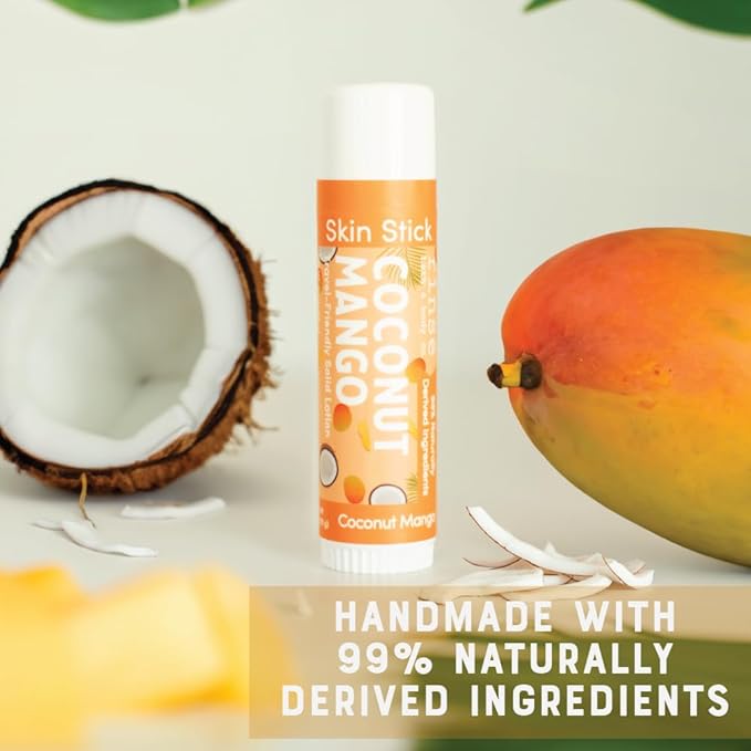 Rinse Bath & Body Coconut & Mango Solid Lotion Stick - Natural Lotion Bar w/Shea and Cocoa Butter | Deep Moisturizing No Mess Travel Lotion w/Beeswax, Apricot & Avocado Oil | Handmade |.5oz