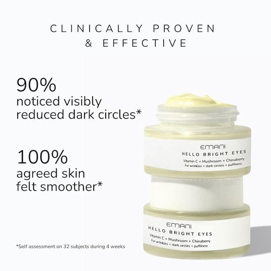Emani Hello Bright Eyes - Vitamin C Super Eye Cream - Caffeine and Turmeric, Anti-Aging Eye Cream for Dark Circles, Puffiness, Wrinkles, Firming, Hydrating & Smoothing - Reduce Fine Lines 1 oz 30ml