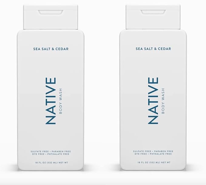 Native Body Wash Contains Naturally Derived Ingredients | For Women & Men, Sulfate, Paraben, & Dye Free Leaving Skin Soft and Hydrating | Sea Salt & Cedar 18 oz - 2 Pk