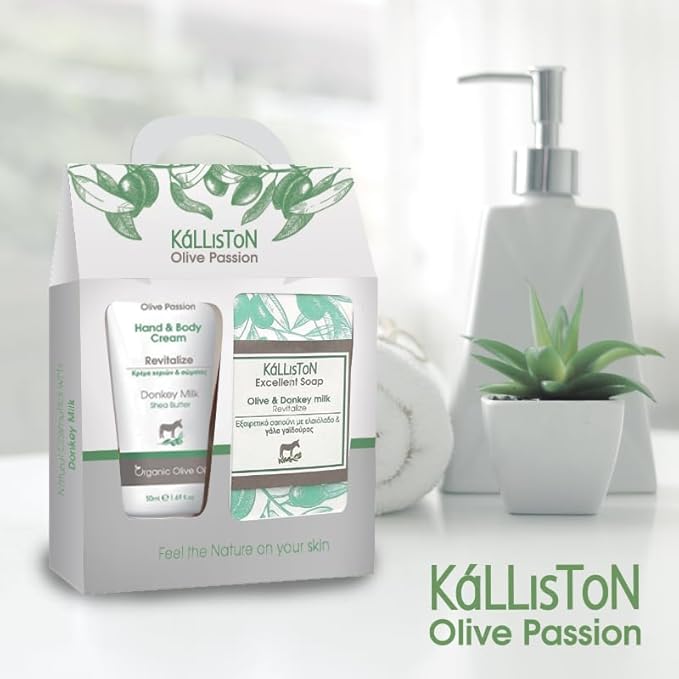 Kalliston Organic Donkey Milk Cream with Shea Butter and Organic Olive Oil and Donkey Milk Soap Bar, Revitalize Gift Set