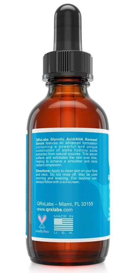QRxLabs Glycolic Acid Renewal Face Serum - 1 fl oz - Anti-Aging, Brightening & Exfoliating Treatment for Dark Spots, Fine Lines & Wrinkles - Skincare