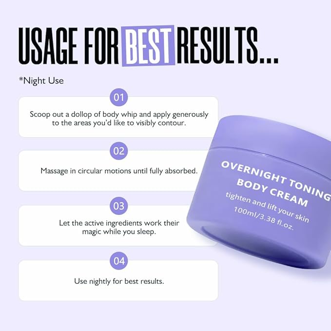 Overnight Toning Whip Belly, Body Firming Oil Cream, Skin Tightening Cream for Women, Anti Wrinkle Moisturizing, Target Stretch Marks, Tight Cellulite Firmness of Skin While Sleeping
