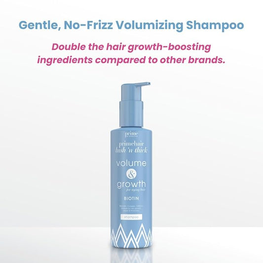 PRIME PROMETICS PrimeHair Lush N' Thick Shampoo for Mature Women – Biotin Enriched, Sulfate-Free and Paraben-Free Shampoo with Hair Growth Promoting Ingredients – Volumizing, Hydrating