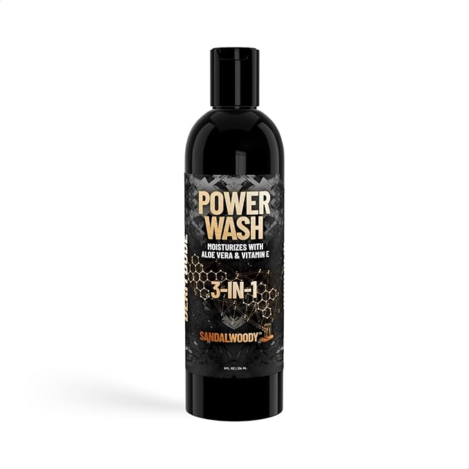 Derm Dude 3-in-1 Body Wash, Shampoo & Conditioner for Men | Daily Hydrating Shower Gel with Aloe Vera & Vitamin E | All Skin & Hair Types | SandalWoody Scent, 8oz