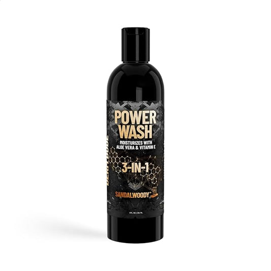 Derm Dude 3-in-1 Body Wash, Shampoo & Conditioner for Men | Daily Hydrating Shower Gel with Aloe Vera & Vitamin E | All Skin & Hair Types | SandalWoody Scent, 8oz