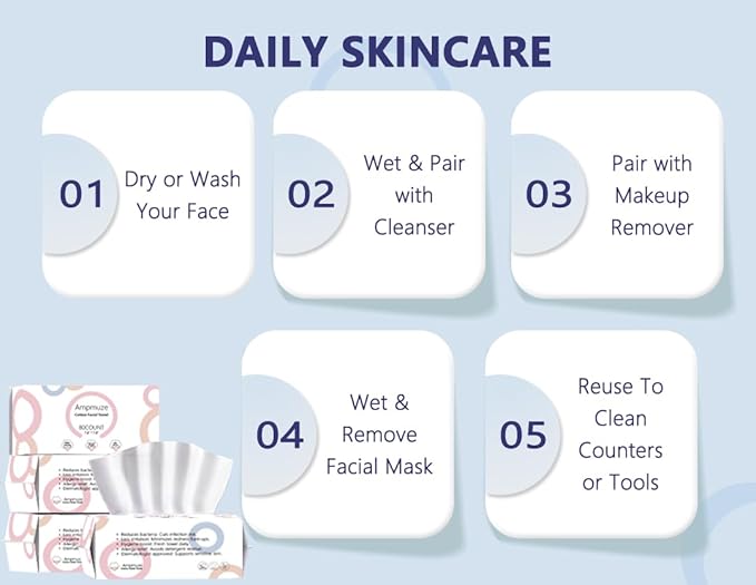 Disposable Face Towels, 80 Count, Biodegradable Dry Wipes for Sensitive Skin, Makeup Removal, Baby Care, Ultra Soft & Thick, 7.8”x7.8”