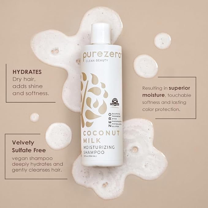 Purezero Coconut Milk Shampoo & Conditioner Set - 100% Vegan & Cruelty Free - Intense Hydration & Increase Shine - Zero Sulfates, Parabens, Dyes - Fight Dandruff & Frizz