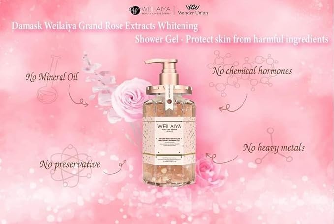 Weilaiya Damask Grand Rose Extract Shower Gel – 450mL / 15.2 fl oz – Moisturizing Body Wash with Natural Rose Essence – Gentle, Hydrating, Aromatherapy Cleanser for All Skin Types