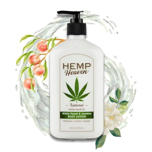 Hemp Heaven Lotion - Moisturizing Body Lotion with Natural Hemp Seed Oil & Peach & Jasmine Scent, 18 oz, Paraben-Free Hemp Lotion for Women & Men, Made in USA, Soothes & Nourishes