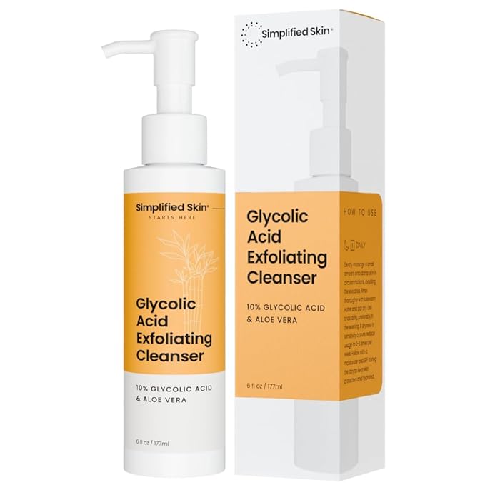 Simplified Skin Glycolic Acid Face Wash - Exfoliating Facewash - with Aloe Vera, Sunflower Seed Oil, Ginger, & Apricot - Cleanse & Nourish with Glycolic Acid Cleanser - 6 Fl Oz
