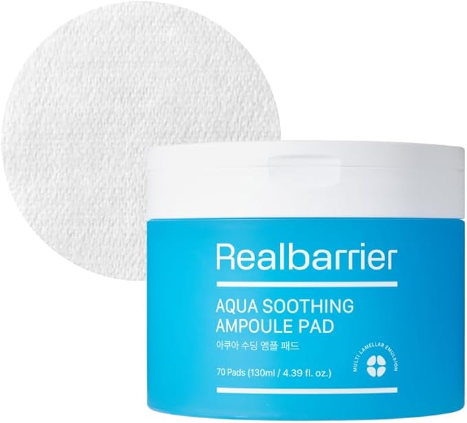 Real Barrier Aqua Soothing Ampoule Pad, 70 Pads l Hyaluronic Acid Facial Serum | Redness Relief for Sensitive Skin | Facial Moisturizer for Dry Skin| Calming Chamomile Extract| Korean Skincare