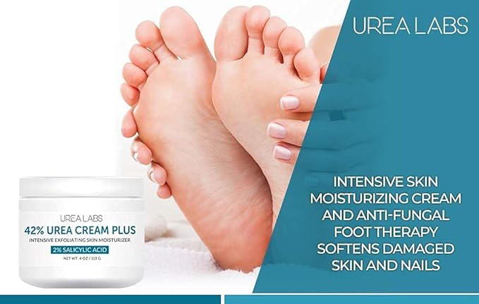 | 42% Urea Cream + 2% Salicylic Acid – Maximum Strength Foot & Skin Repair | Deep Exfoliation & Hydration for Cracked Heels, Dry Feet, Rough Skin & Callus Removal (4 Oz)