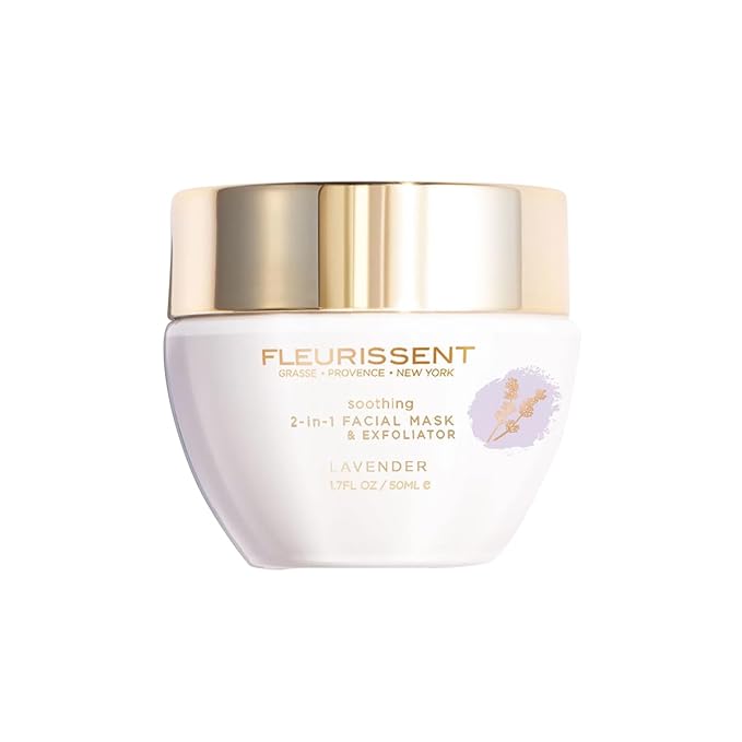 Fleurissent Serenity Elixir Lavender 2-in-1 Facial Mask & Exfoliator – Calming Fusion Florale-6, Organic Roses & Gentle Rice Exfoliation, 98% Natural, 1.7 FL OZ for Healthy-Looking Skin
