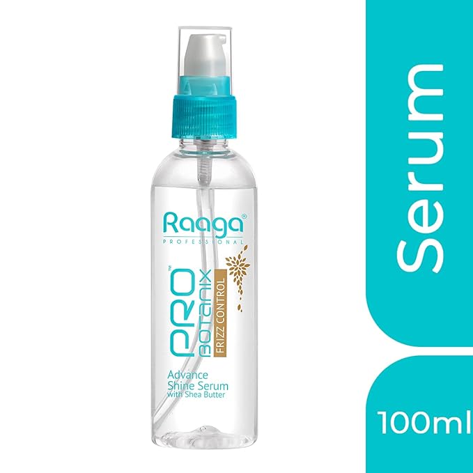 Raaga Professional Pro Botanix Frizz Control Hair Serum with Shea Butter | Smooths & Tames Frizz | Enhances Shine & Softness | Lightweight & Non-Greasy | 3.38 Fl Oz/100ml