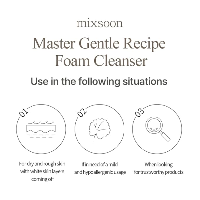 mixsoon] Master Gentle Recipe Foam Cleanser 5.07 fl oz / 150ml | Mild Exfoliation Cleanser for Dry and Sensitive Skin that Improves Skin Texture and Sebum Care | Vegan, Cruelty Free