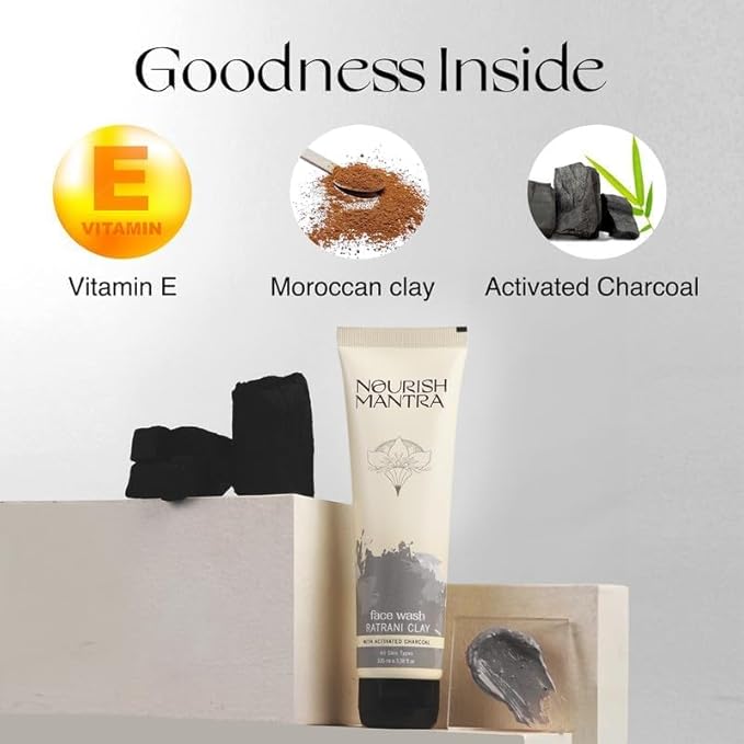 Nourish Mantra-Ratrani Moroccan Lava Face Wash | Enriched With Moroccan Clay, Activated Charcoal & Vitamin E | Face Wash For All Skin Types | Paraben & SLS, SLES Free