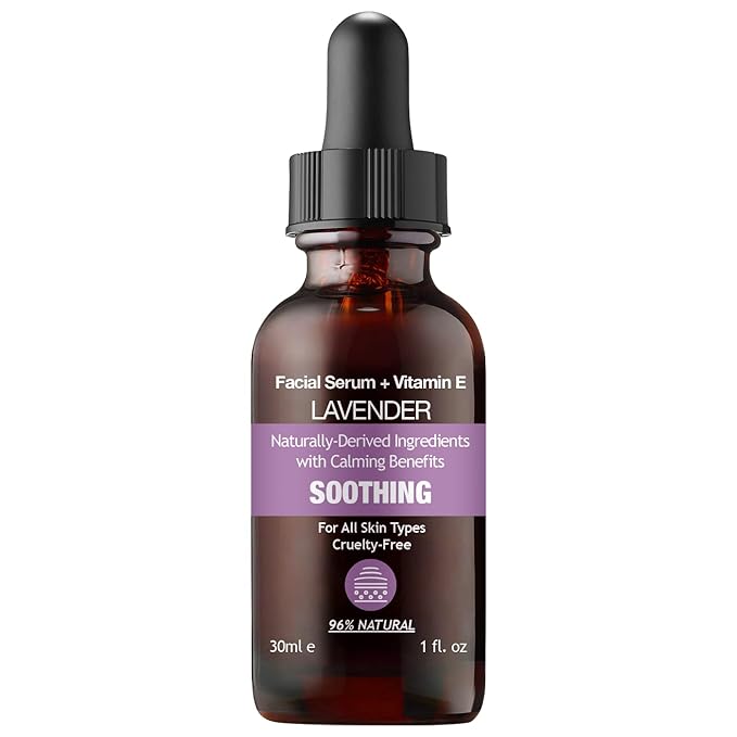 96% NATURAL LAVENDER Facial Serum for Day and Night Moisturizer Soothe Balance Skin with Vitamin E Squalene 30ml 1fl oz - Non Greasy and Fast Absorbing Formurla PURIFECT MADE IN USA