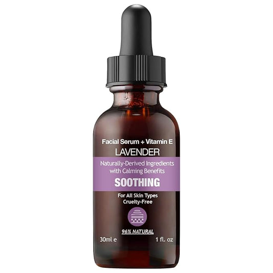 96% NATURAL LAVENDER Facial Serum for Day and Night Moisturizer Soothe Balance Skin with Vitamin E Squalene 30ml 1fl oz - Non Greasy and Fast Absorbing Formurla PURIFECT MADE IN USA