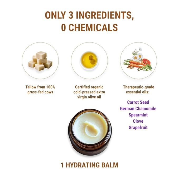 Vintage Tradition Beef Tallow All Purpose Balm - Healing, Hydrating Weather-Protecting Skin Care Salve Replaces Body Lotion, Hand Cream, More - Essential Oil, Olive Oil, and Grass-Fed Tallow, 2 fl oz.