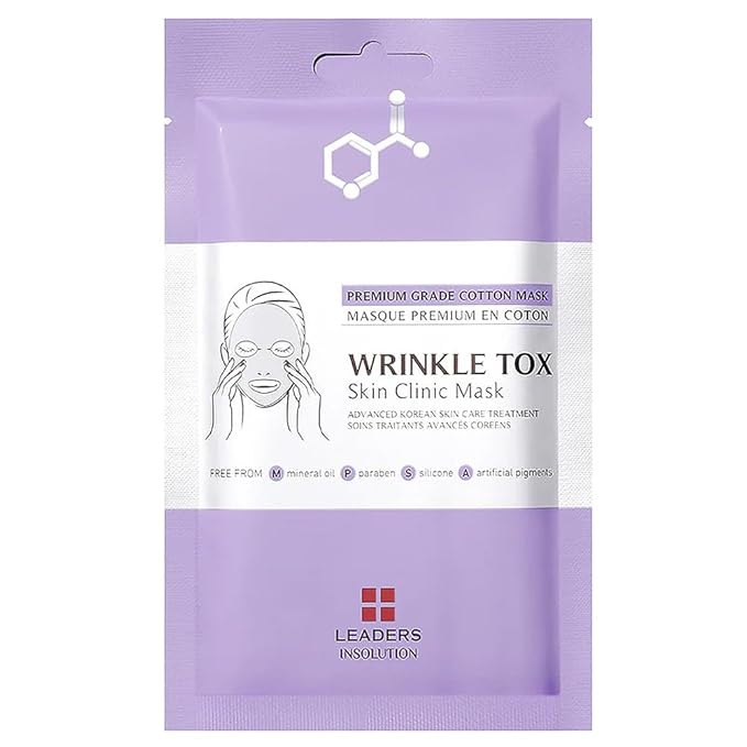 Leaders Insolution Wrinkle Tox Skin Clinic Mask | Adenosine-Infused Anti-Aging Facial Sheet for Fine Lines, Wrinkles, and Firmness | Premium Grade Cotton, Collagen Boosting (10 Sheets)