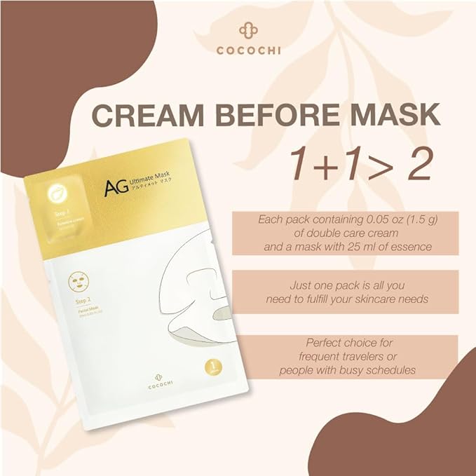 COCOCHI AG Ultimate 2 Steps Facial Mask Pack of 5, Moisturizing Facial Sheet Mask for All Skin Type, Anti-Glycation Face Mask Skincare With Hydrating Essence (exp. May 2026)