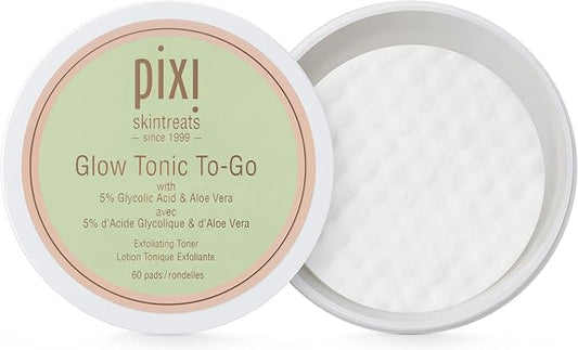 Pixi Glow Tonic to-Go | Gentle and Balancing Exfoliating Toner | Glycolic Acid Pads for Radiant Skin and Daily Brightening | Alcohol-Free Formula Face Exfoliator | 60 Pads