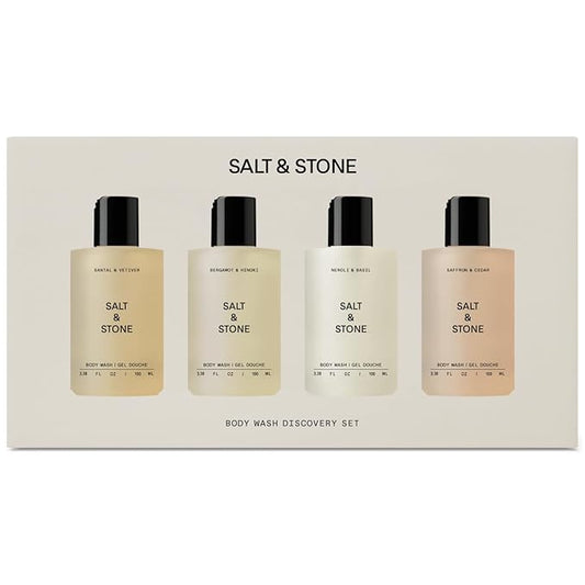 Salt & Stone Body Wash Mini Discovery Set | For Women & Men, Sulfate, Paraben, & Dye Free, Leaves Skin Soft and Hydrated | Antioxidants for Deep Moisture | Travel-Sized Body Wash