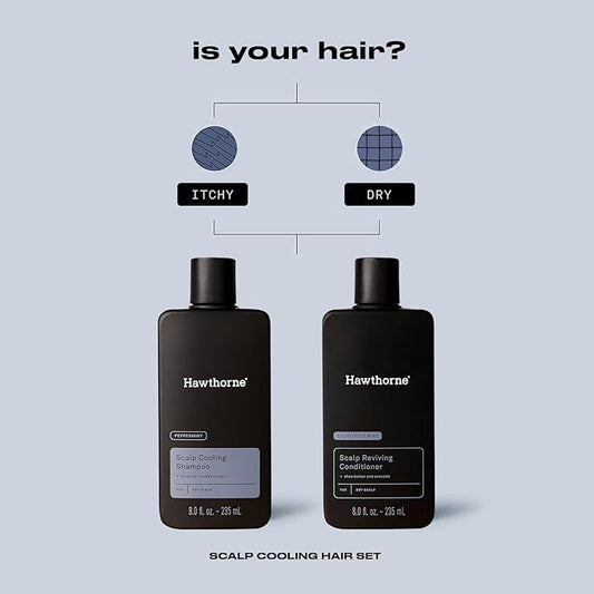 Hawthorne Men's Cooling Shampoo and Reviving Conditioner Set for Dry and Itchy Scalp - Sulfate Free, Paraben Free - 8 Fl Oz Each