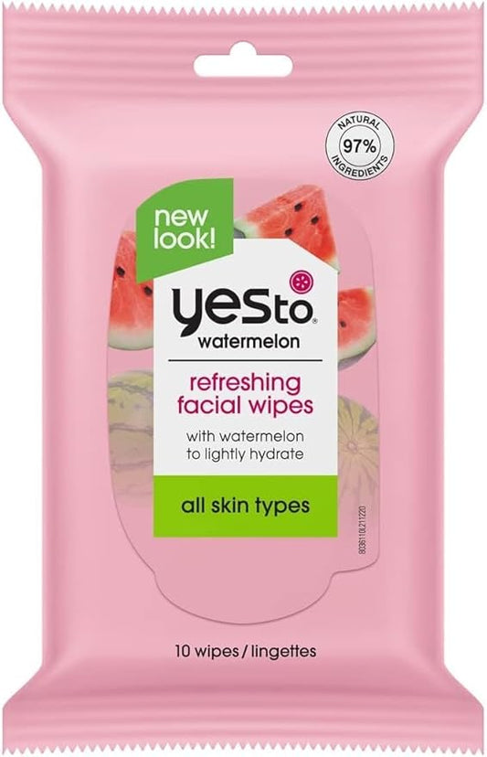 Yes To Watermelon Refreshing Facial Wipes, Hydrating Formula That Removes Dirt, Oil & Grime, Leaves Skin Refreshed & Brighter, Aloe, Natural, Vegan & Cruelty Free, 10 Count (8036110)