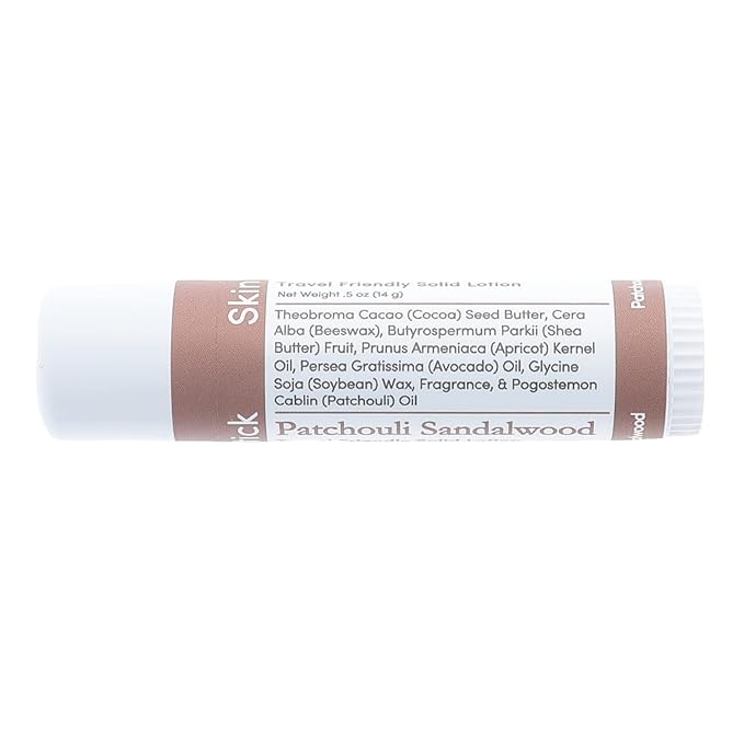 Rinse Bath & Body Solid Sandalwood Patchouli Lotion- Natural Solid Lotion w/Shea and Cocoa Butter | Moisturizing No Mess Travel Lotion w/Beeswax, Apricot & Refined Avocado Oil | Handmade |.5oz