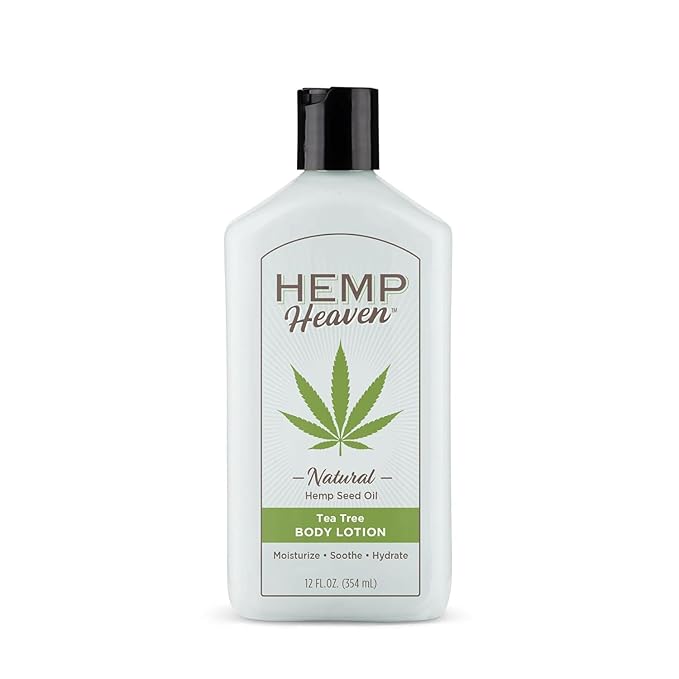 Hemp Heaven Lotion - Moisturizing Body Lotion with Natural Hemp Seed Oil & Tea Tree Scent, 12 oz, Paraben-Free Hemp Lotion for Women & Men, Made in USA, Soothes & Nourishes