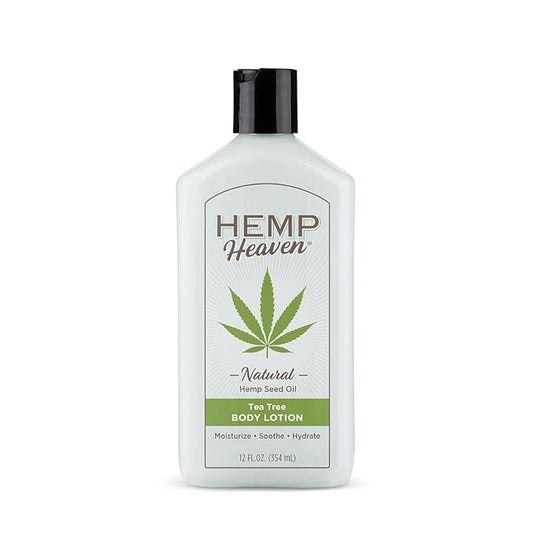 Hemp Heaven Lotion - Moisturizing Body Lotion with Natural Hemp Seed Oil & Tea Tree Scent, 12 oz, Paraben-Free Hemp Lotion for Women & Men, Made in USA, Soothes & Nourishes