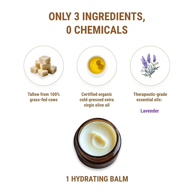 Vintage Tradition Beef Tallow All Purpose Balm - Healing, Hydrating Lavender Skin Care Salve Replaces Body Lotion, Hand Cream, More - Essential Oil, Olive Oil, and Grass-Fed Tallow, 2 fl. oz.