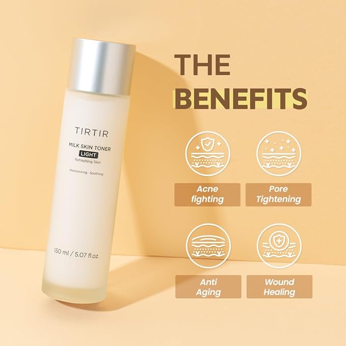 TIRTIR Milk Skin Rice Toner Light | Instant Hydration with 4% Niacinamide, Pantenol, Lightweight, Pore-Tightening, Vegan, Acne-Prone, Oily Skin, Fungal Acne Safe, Korean Skin Care, 0.67 Fl Oz