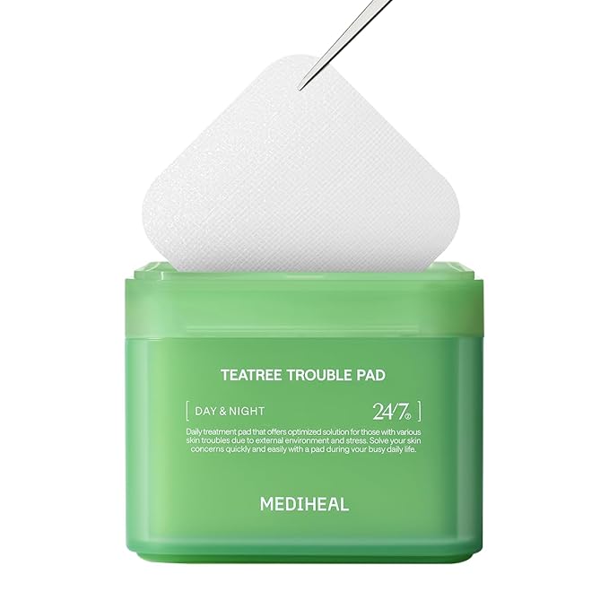 MEDIHEAL Teatree Trouble Facial Toner Pads with Tea Tree & Lactobacillus - Calming & Soothing for Sensitive & Acne Prone Skin - Vegan Face Gauze, 100 Pads