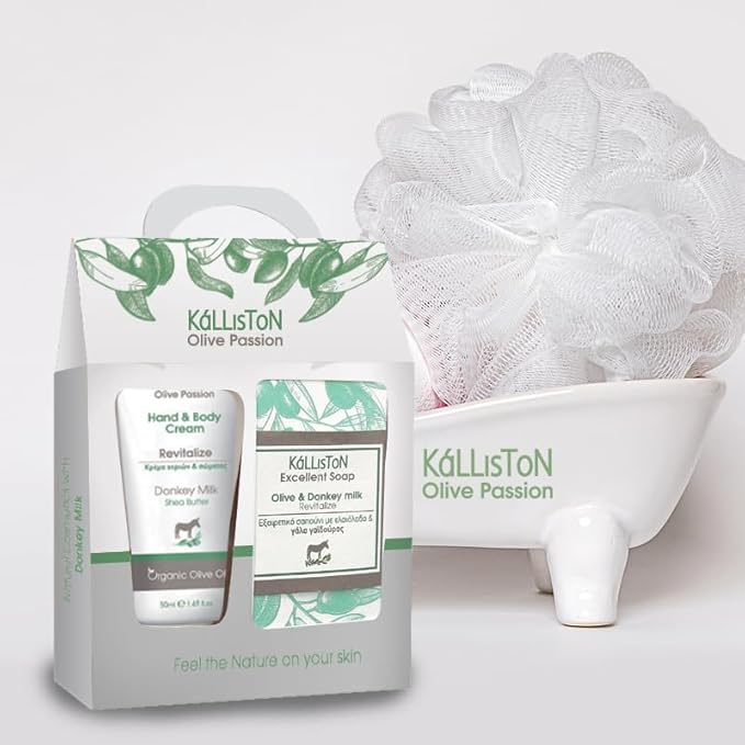Kalliston Organic Donkey Milk Cream with Shea Butter and Organic Olive Oil and Donkey Milk Soap Bar, Revitalize Gift Set