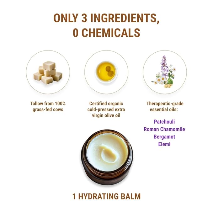 Vintage Tradition Beef Tallow All Purpose Balm - Healing, Hydrating Musk Skin Care Salve Replaces Body Lotion, Hand Cream, More - Essential Oil, Olive Oil, and Grass-Fed Tallow, 2 fl. oz.