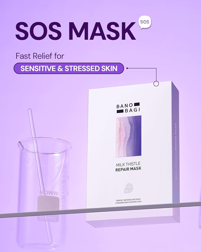 Milk Thistle Repair Face Mask – Korean Skin Care with Centella, Hyaluronic Acid & Adenosine | Hydrating & Soothing Sheet Mask for Sensitive Skin, Fragrance-Free, 10EA
