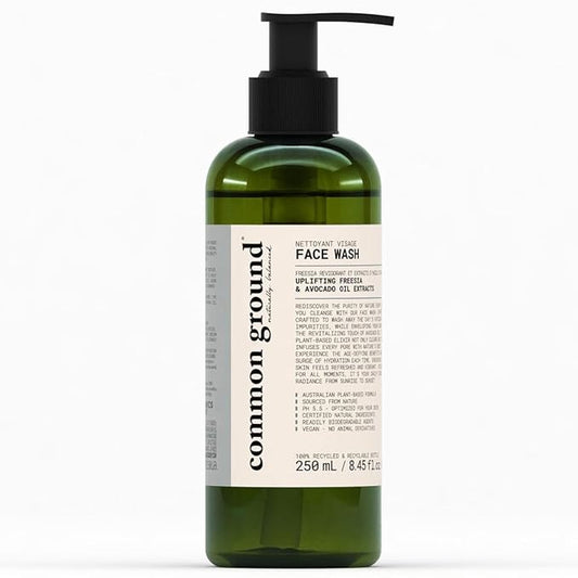 COMMON GROUND Natural Face Cleanser Wash, Paraben & Cruelty Free, Normal, Oily, Dry, Sensitive, Vegan, Plant-Based, pH 5.5, Avocado Oil, Men, Women, 8.4 Fl Oz