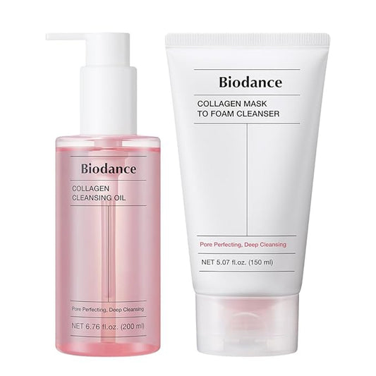 BIODANCE Collagen Cleansing Duo – 2-in-1 Pore Mask to Foam Cleanser & Gentle Cleansing Oil, Hydrating Facial Wash and Makeup Remover for Sensitive Skin, Oily Skin, Pink Duo